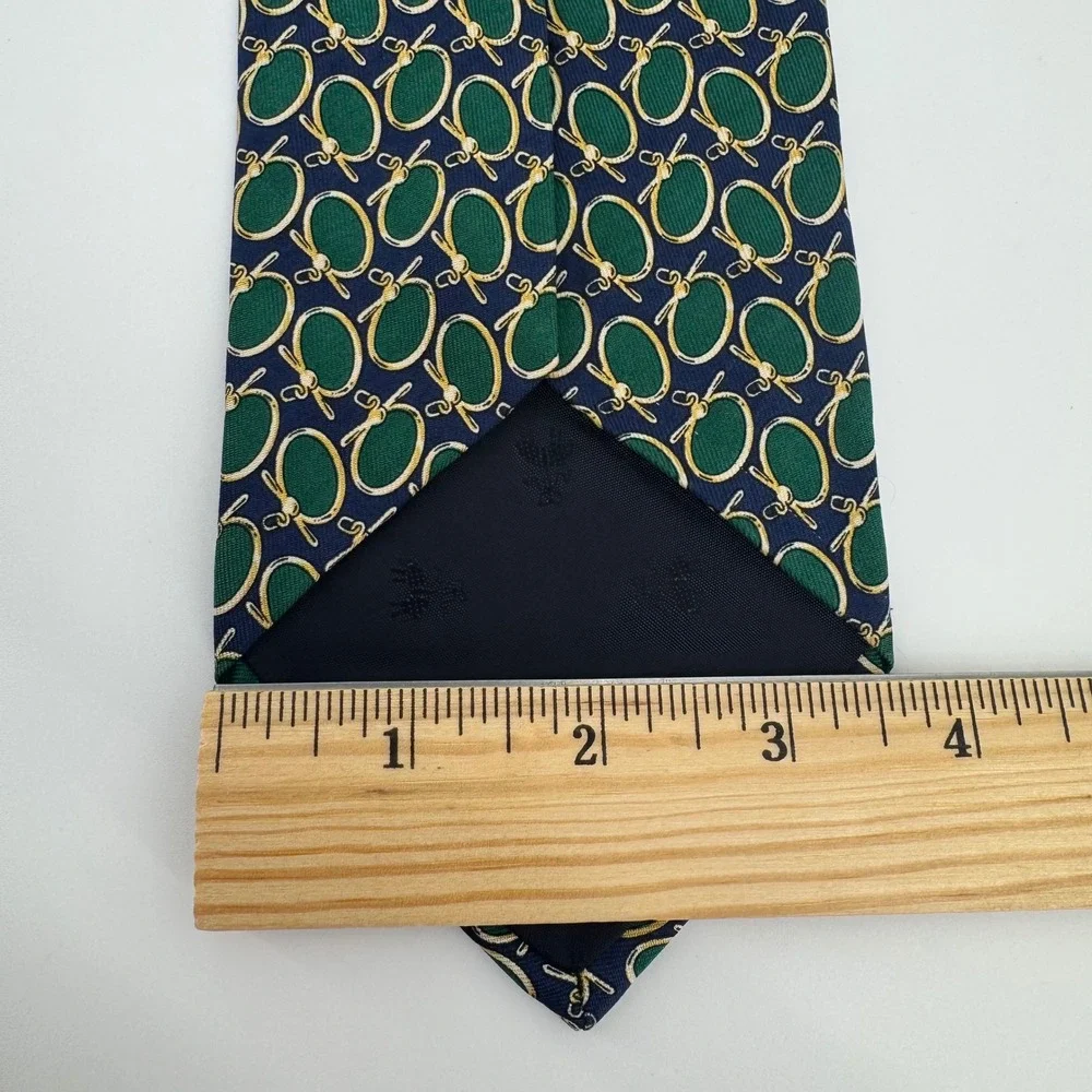Brooks Brothers Tie Mens OS Green Navy‎ Gold Makers Silk Geometric Golf Pattern